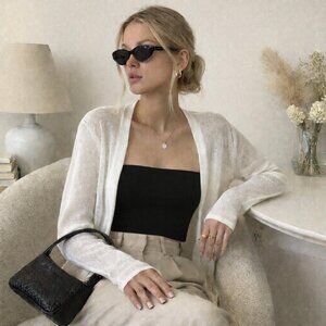 J.Jill White Sheer Linen Blend Open Front Cardigan Lightweight Layering Sz Small